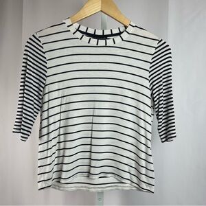 Topshop Size 6 Multi Stripe Crewneck Crop Top 3/4 Sleeve Minimalist
